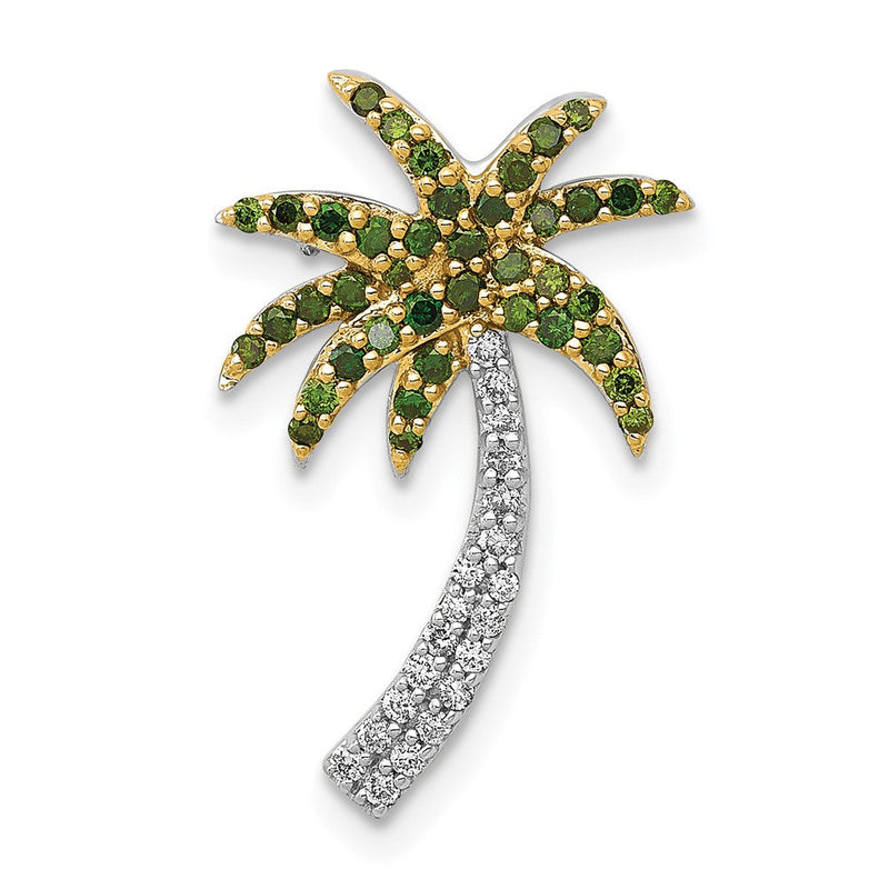 14K Weißgold Weiß und Grün Echt Diamant Palme Baum Kette Anhänger