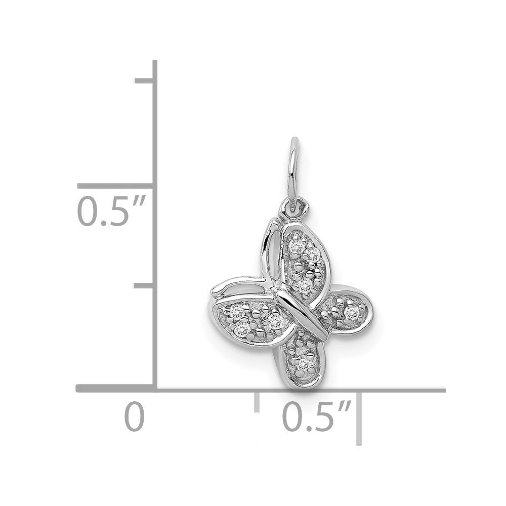 14 Karat Weißgold Echter Diamant-Schmetterling-Charm