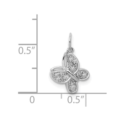 14 Karat Weißgold Echter Diamant-Schmetterling-Charm