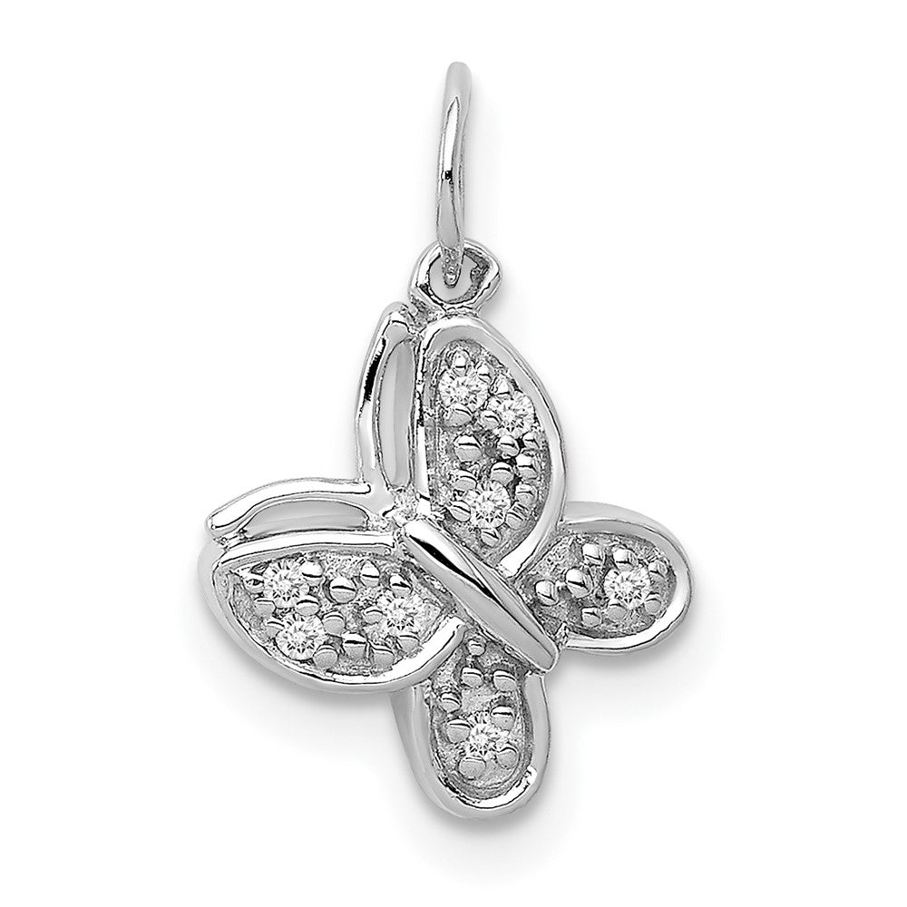 14 Karat Weißgold Echter Diamant-Schmetterling-Charm