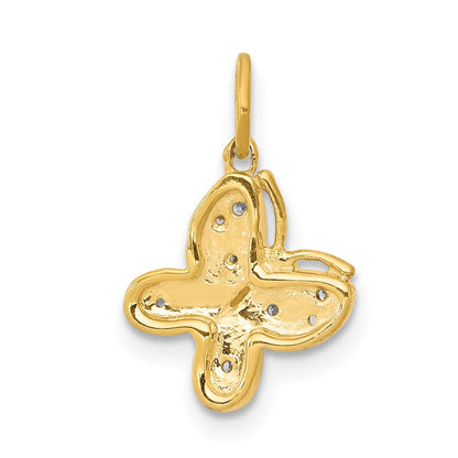 14K Gelbgold Echter Diamant Schmetterling Charm