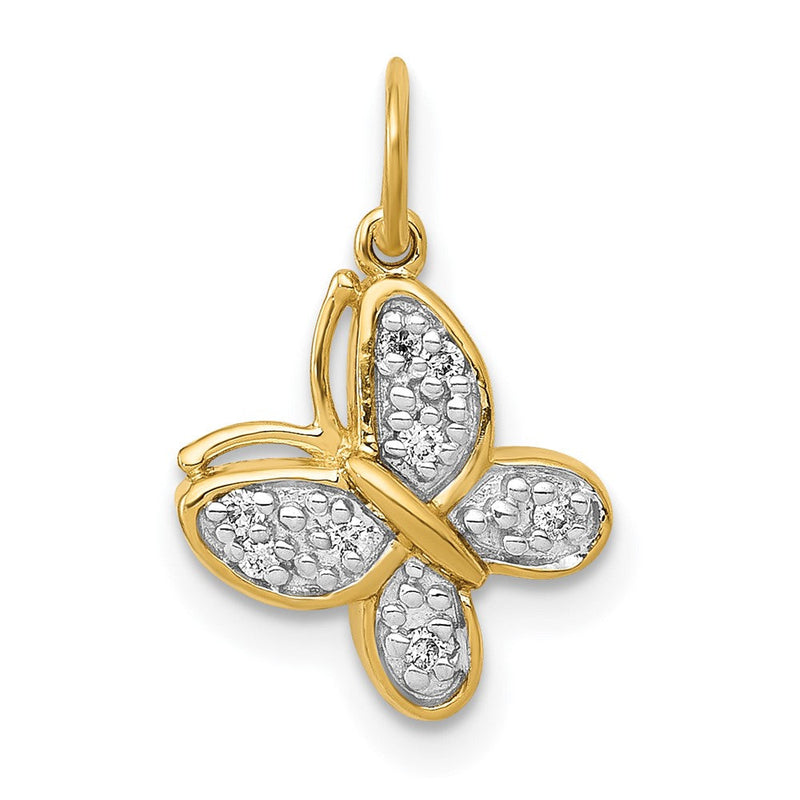 14K Gelbgold Echter Diamant Schmetterling Charm
