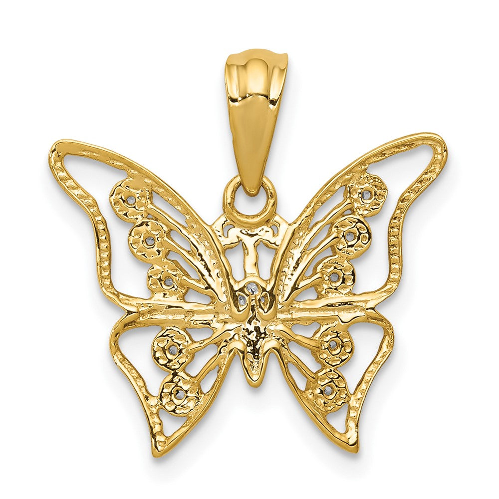 10K Gelb mit Rhodium und Rhodium Diamant Schmetterling Anhänger