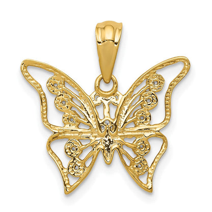 10K Gelb mit Rhodium und Rhodium Diamant Schmetterling Anhänger