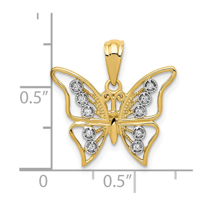 10K Gelb mit Rhodium und Rhodium Diamant Schmetterling Anhänger