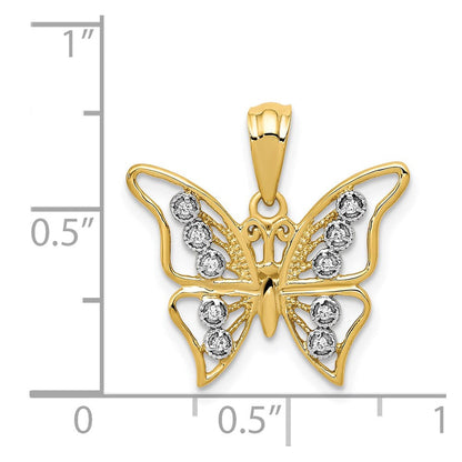 Schmetterlings-Anhänger aus 14K Gelbgold und Rhodium mit echtem Diamant