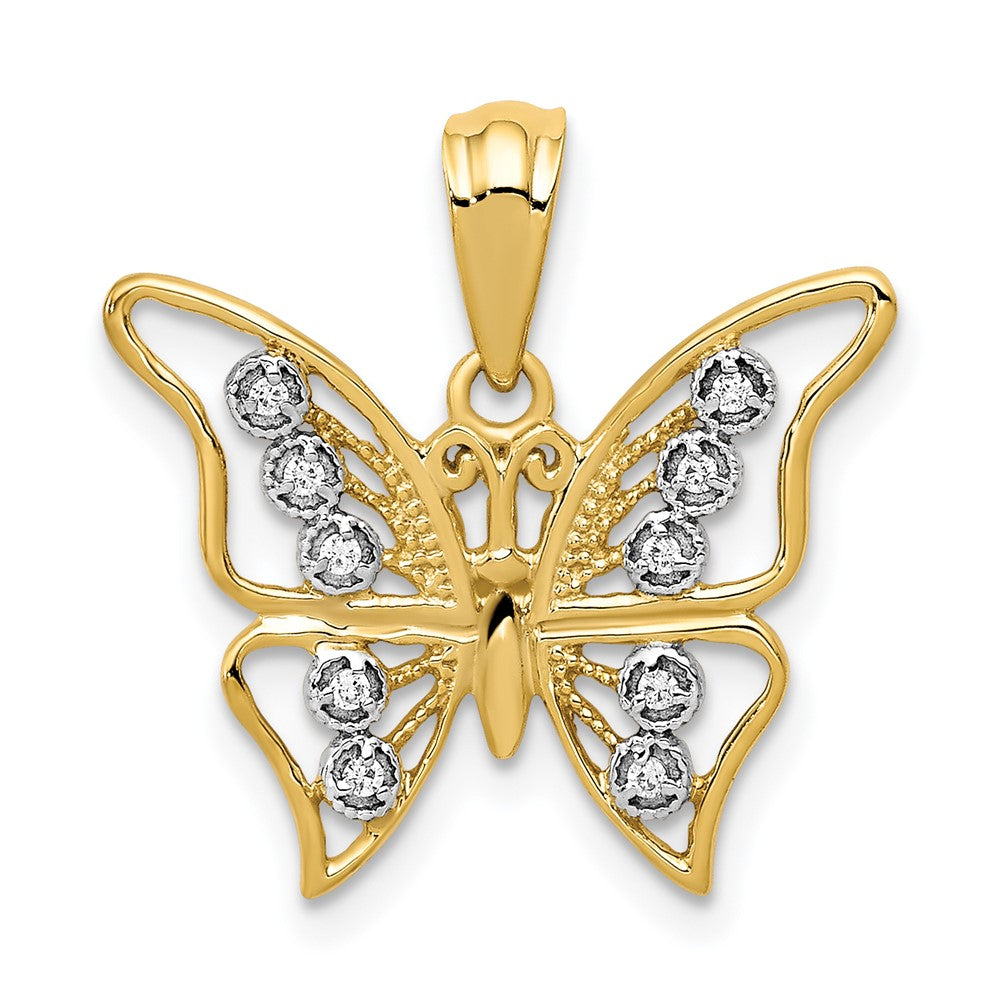 Schmetterlings-Anhänger aus 14K Gelbgold und Rhodium mit echtem Diamant