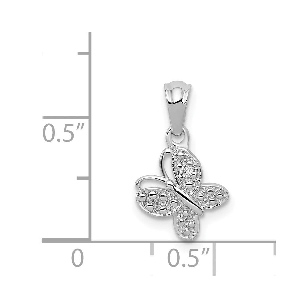 14K Weißgold 0,01 ct. Echter Diamant Schmetterling-Anhänger