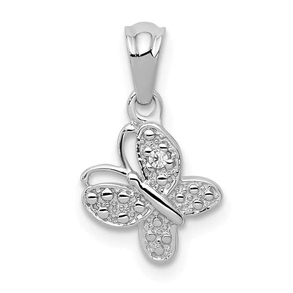 14K Weißgold 0,01 ct. Echter Diamant Schmetterling-Anhänger
