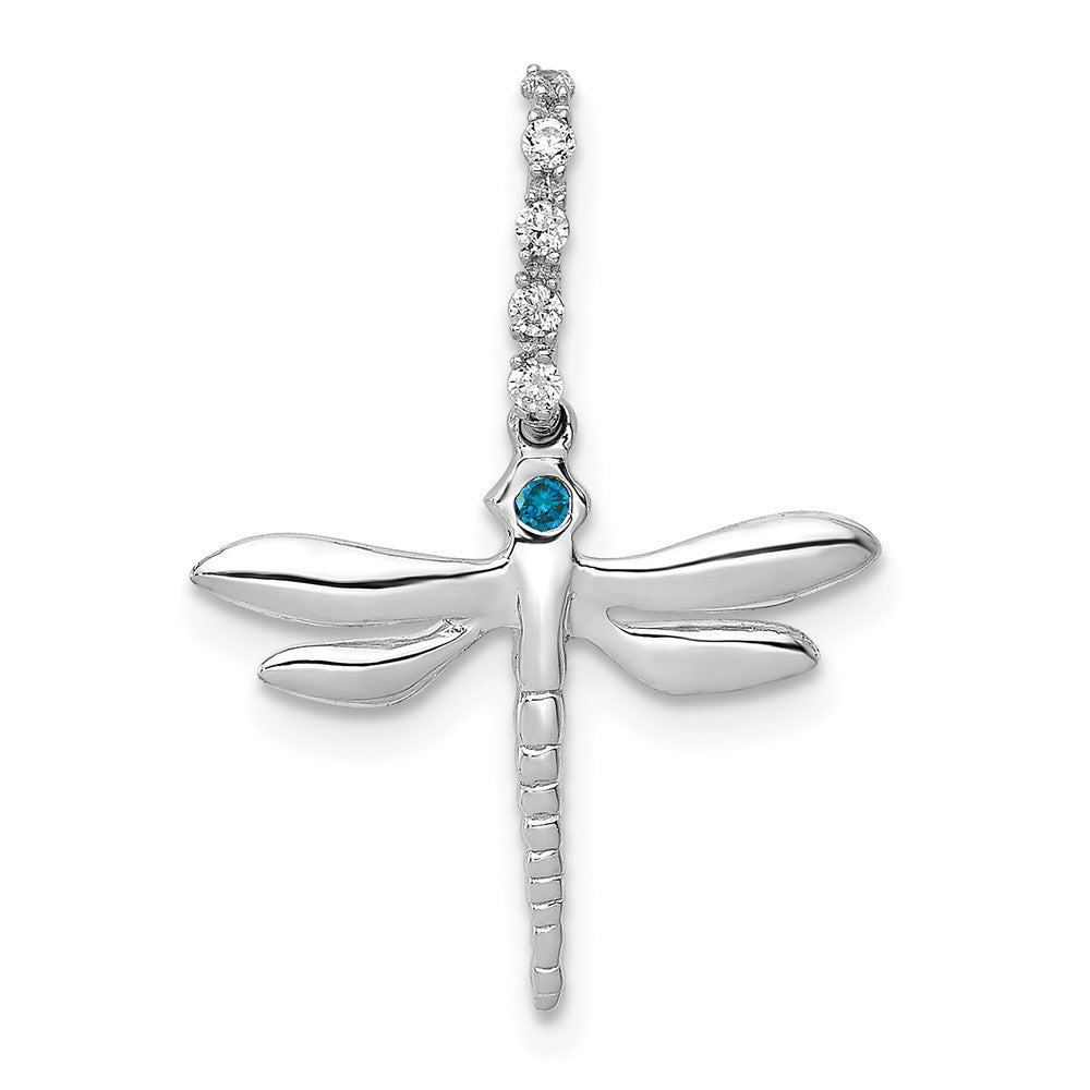 14K Weißgold Libellen-Anhänger mit blauen und weißen echten Diamanten