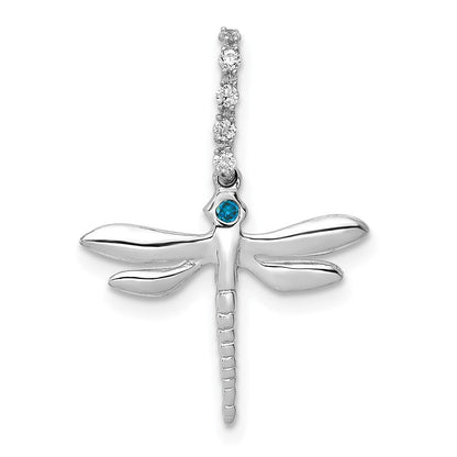 14K Weißgold Libellen-Anhänger mit blauen und weißen echten Diamanten