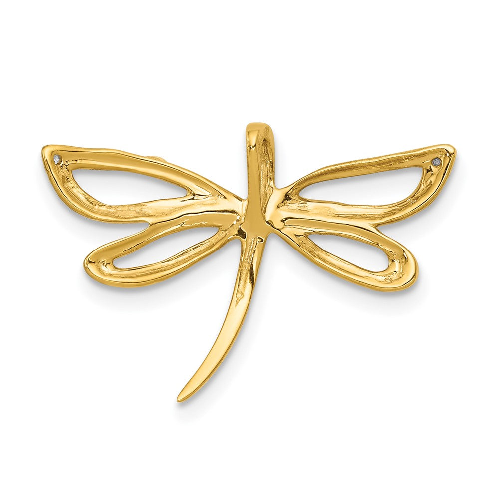 14K Gelbgold Echt Diamant mit Rhodium Akzente Libelle Kette Anhänger