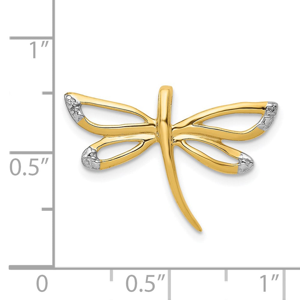 14K Gelbgold Echt Diamant mit Rhodium Akzente Libelle Kette Anhänger