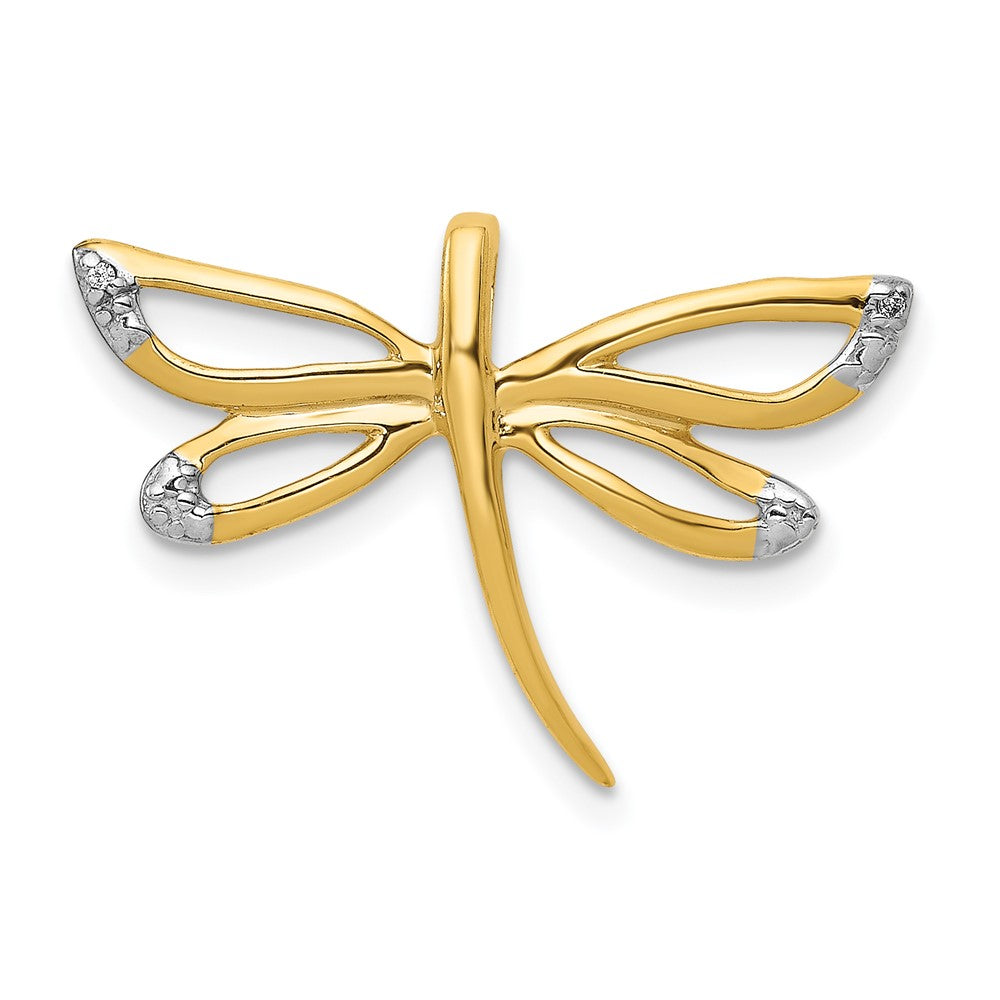 14K Gelbgold Echt Diamant mit Rhodium Akzente Libelle Kette Anhänger