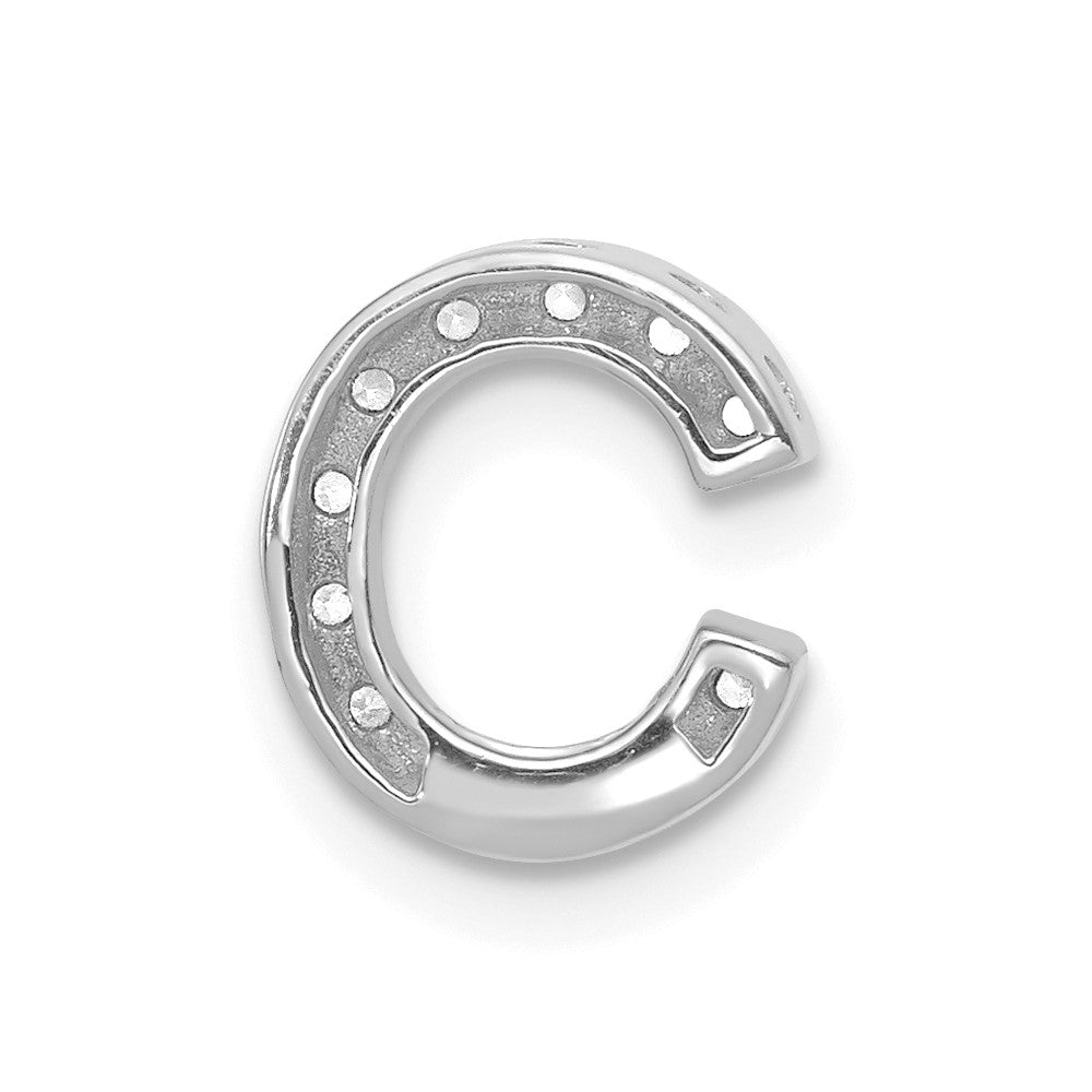 14K Weißgold Charm mit echtem Diamant, Initiale Buchstabe C