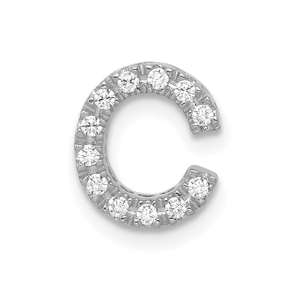 14K Weißgold Charm mit echtem Diamant, Initiale Buchstabe C