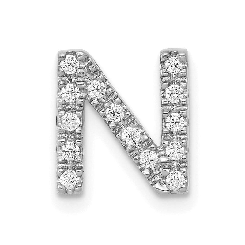 14K Weißgold Charm mit echtem Diamant, Buchstabe N
