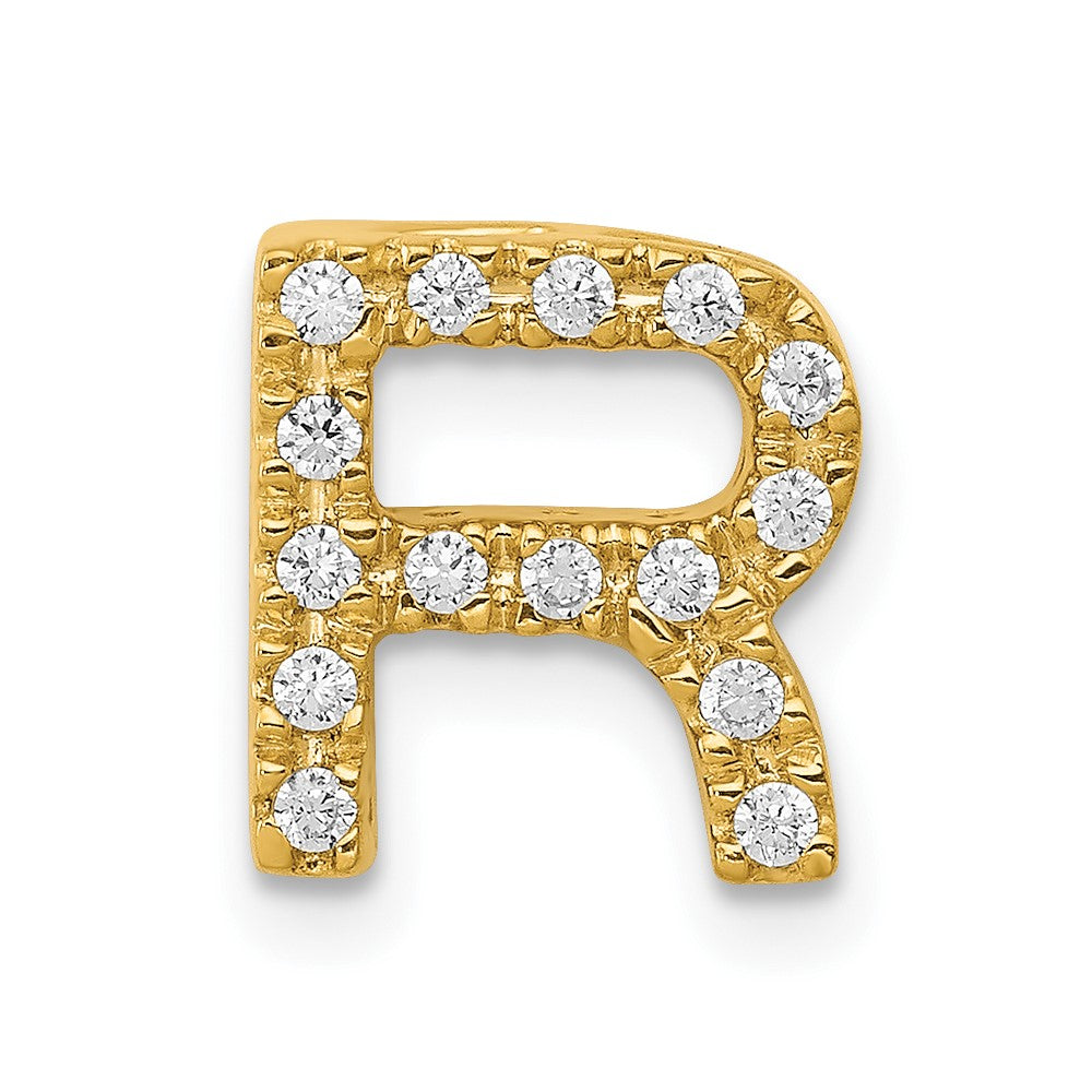 14K Gelbgold Echter Diamant Buchstabe R Initial-Charm