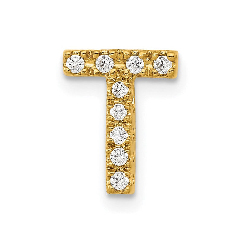 14K Gelbgold Charm mit echtem Diamant Buchstabe „T“