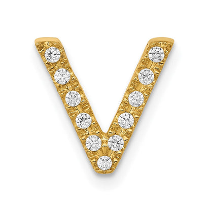 14K Gelbgold Echt Diamant Buchstabe V Initial-Charm