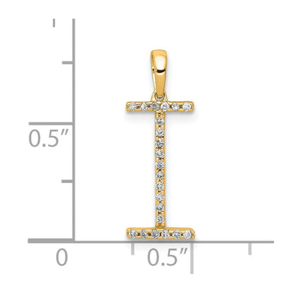 14K Gelbgold Echter Diamant Buchstabe I Initial-Anhänger
