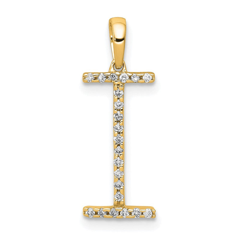 14K Gelbgold Echter Diamant Buchstabe I Initial-Anhänger