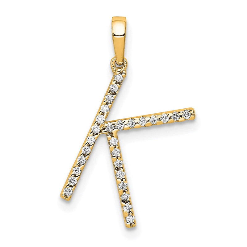 14K Gelbgold Echter Diamant Buchstabe K Initial-Anhänger