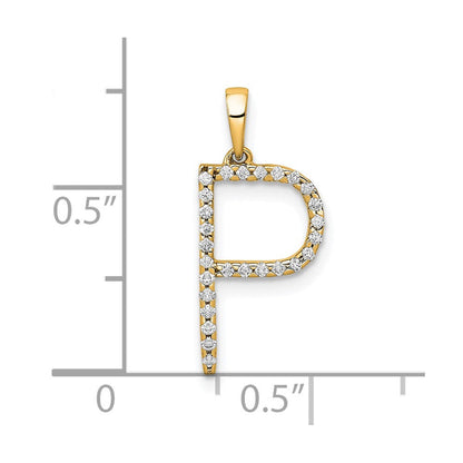 14K Gelbgold Echter Diamant Buchstabe P Initial-Anhänger