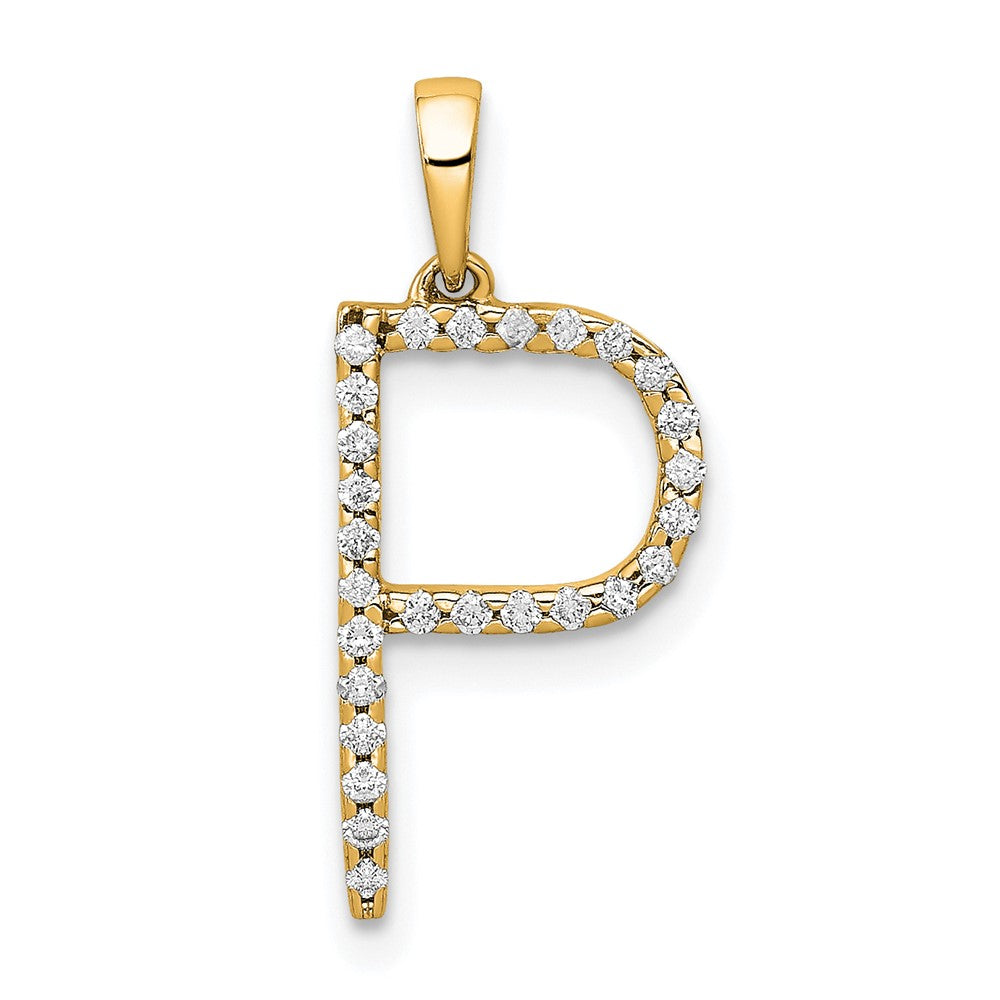 14K Gelbgold Echter Diamant Buchstabe P Initial-Anhänger