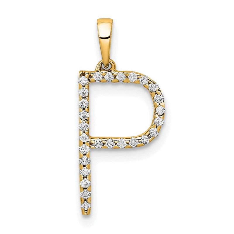14K Gelbgold Echter Diamant Buchstabe P Initial-Anhänger