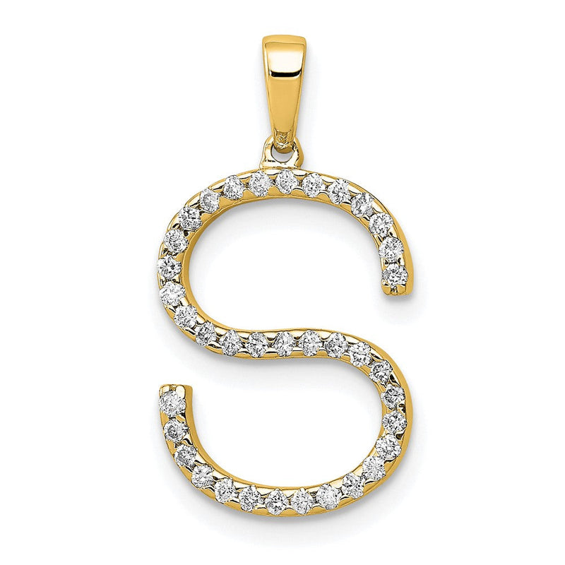 14K Gelbgold Echter Diamant Buchstabe S Initial-Anhänger
