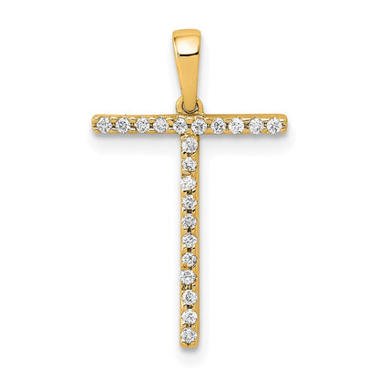 14K Gelbgold Echter Diamant Buchstabe T Initial-Anhänger