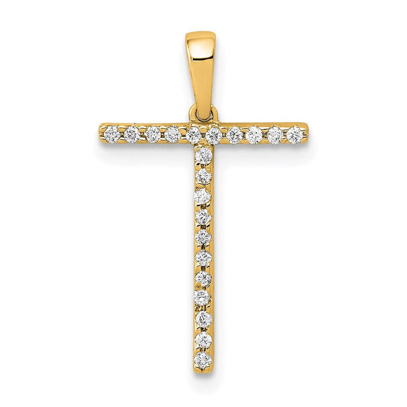 14K Gelbgold Echter Diamant Buchstabe T Initial-Anhänger