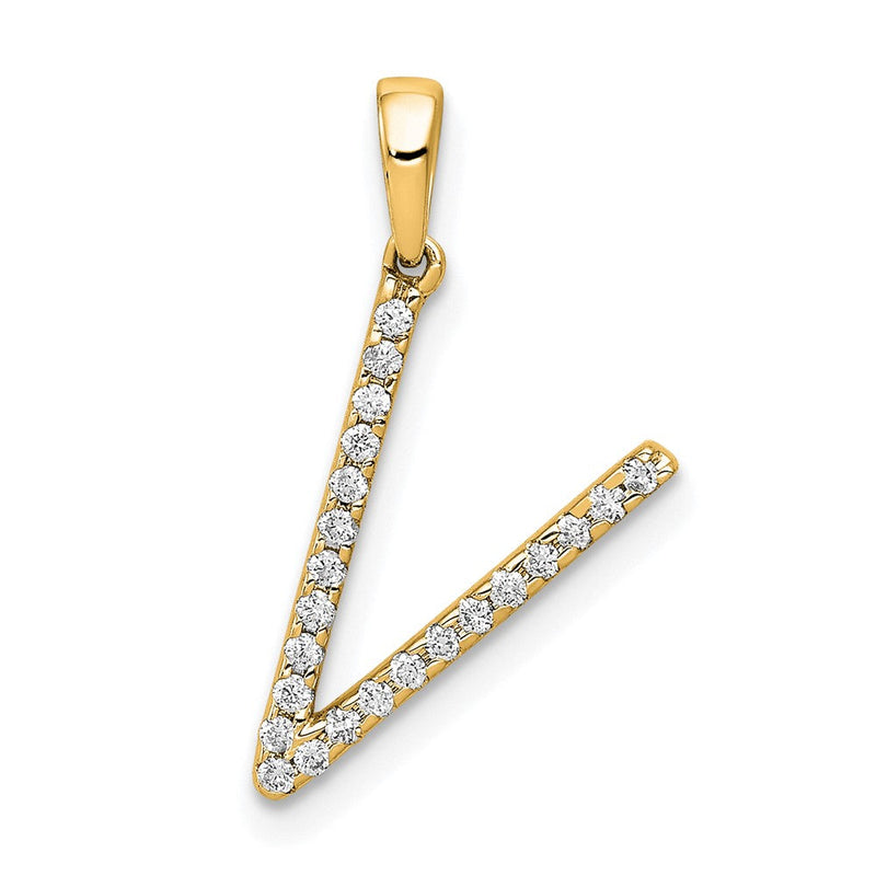 14K Gelbgold Anhänger mit Initiale „V“ und echten Diamanten