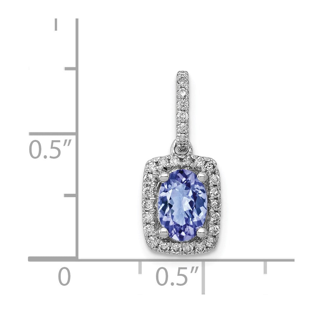14K Weißgold 14K Weißgold Oval.94 Tansanit und Diamant Rechteck Anhänger