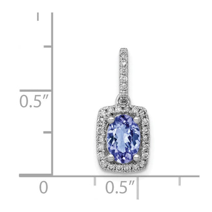 14K Weißgold 14K Weißgold Oval.94 Tansanit und Diamant Rechteck Anhänger