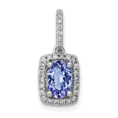 14K Weißgold 14K Weißgold Oval.94 Tansanit und Diamant Rechteck Anhänger