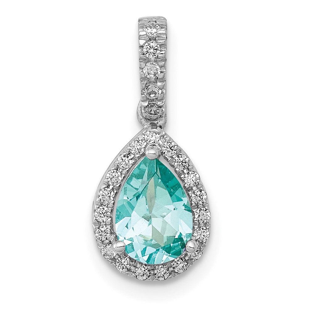 Pure Serenity 14K Weißgold 0,125 ct. Laborgezüchteter Diamant VS/SI+ G+ und Laborgezüchteter Paraiba Anhänger in Birnenform
