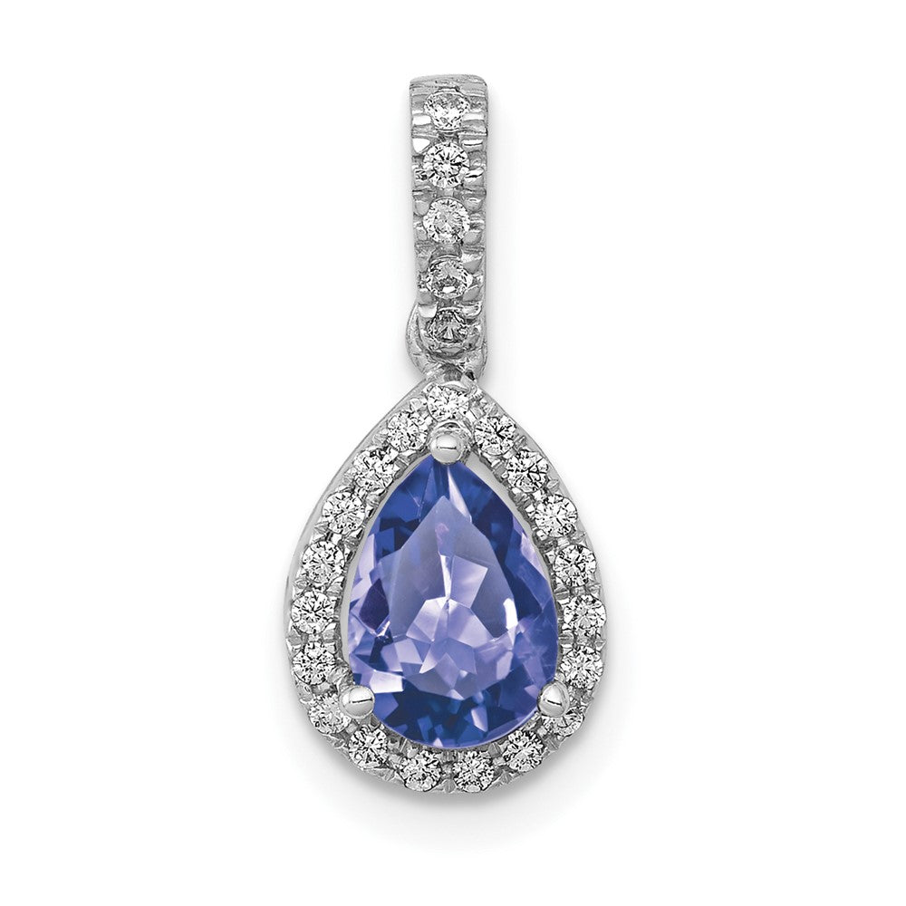 14K Weißgold 14K Weißgold Tropfen.75 Tansanit und Diamant Anhänger