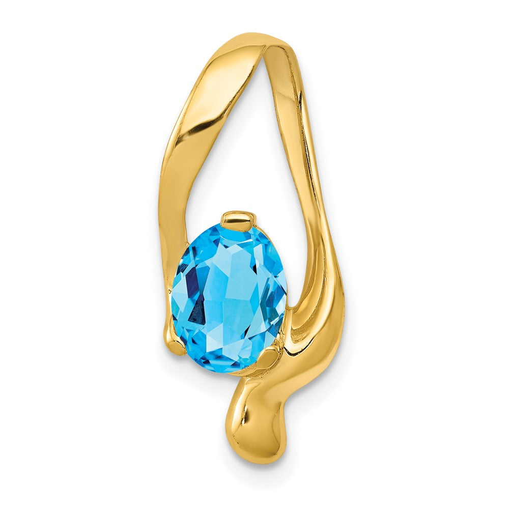 14K Gelbgold 8x6mm Oval Blautopas Anhänger