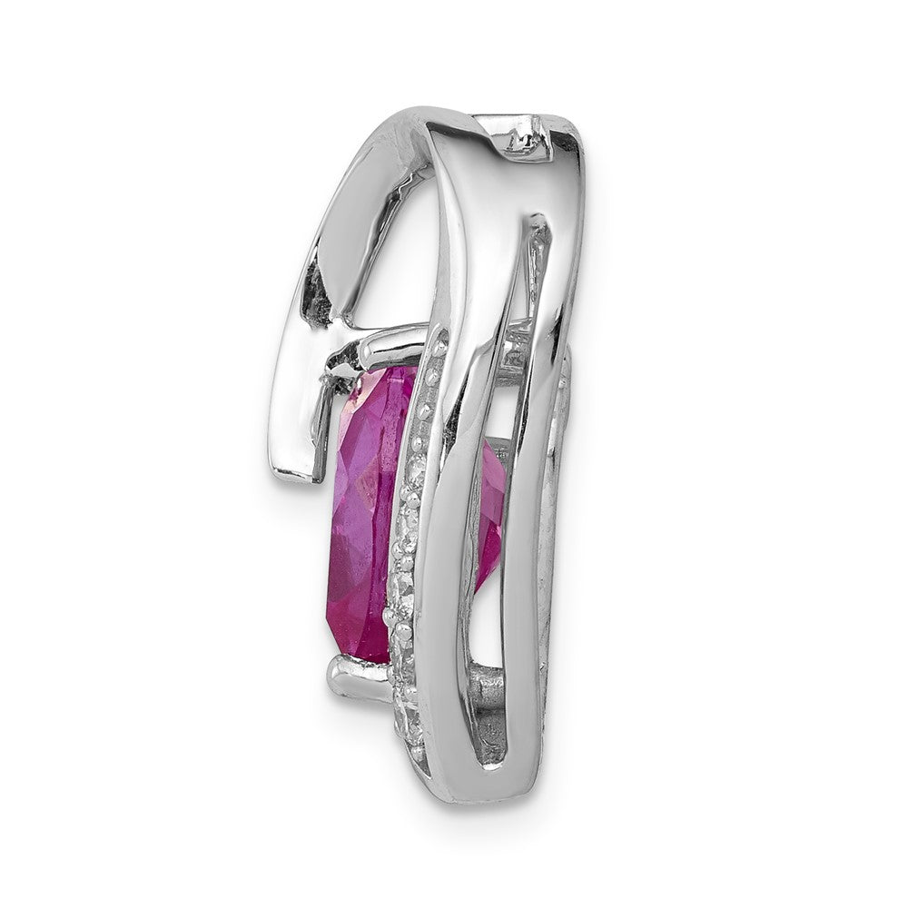 14K Weißgold 1/8ct. Echt Diamant und Erzeugt Rosa Saphir Kette Anhänger