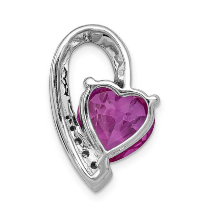 14K Weißgold 1/8ct. Echt Diamant und Erzeugt Rosa Saphir Kette Anhänger