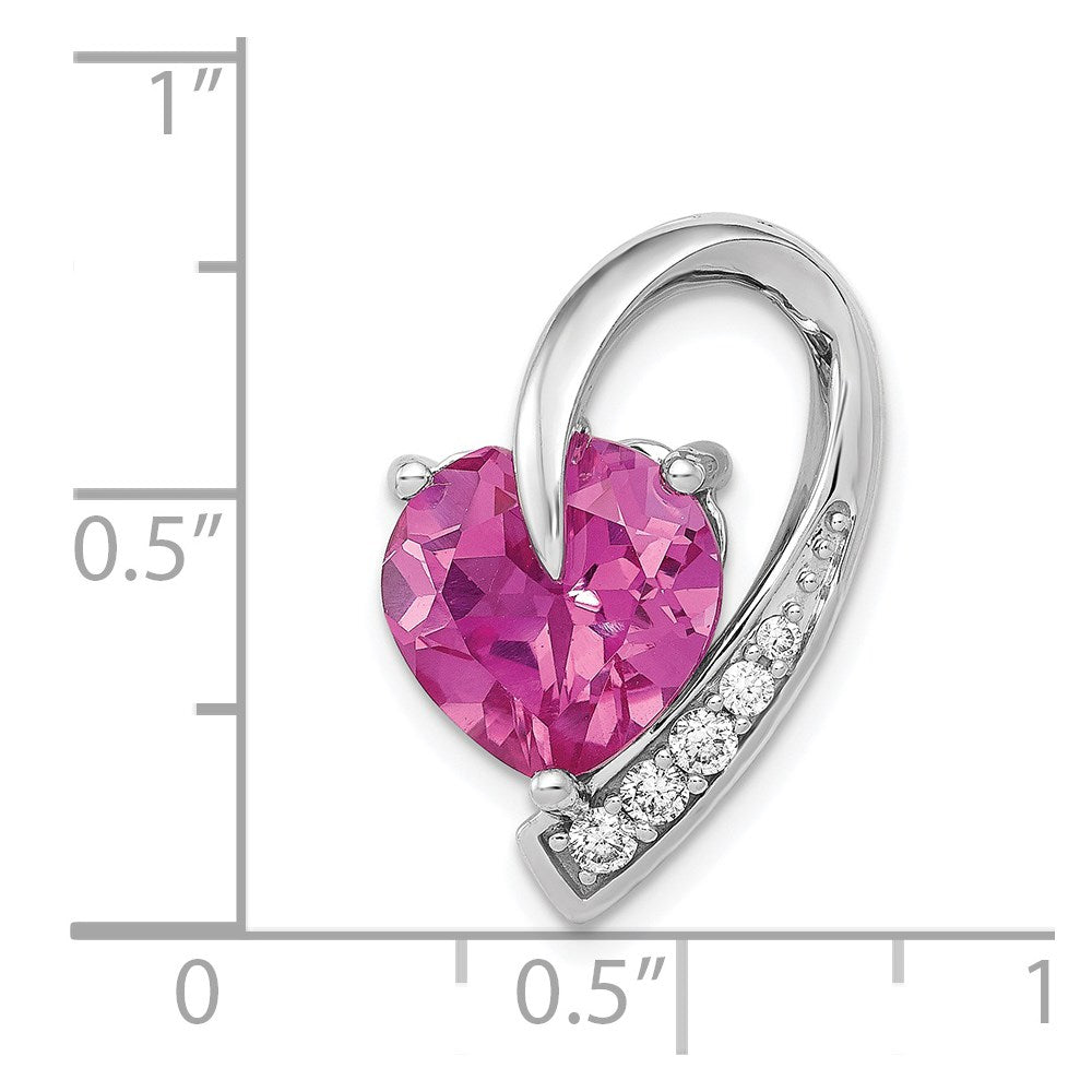 14K Weißgold 1/8ct. Echt Diamant und Erzeugt Rosa Saphir Kette Anhänger