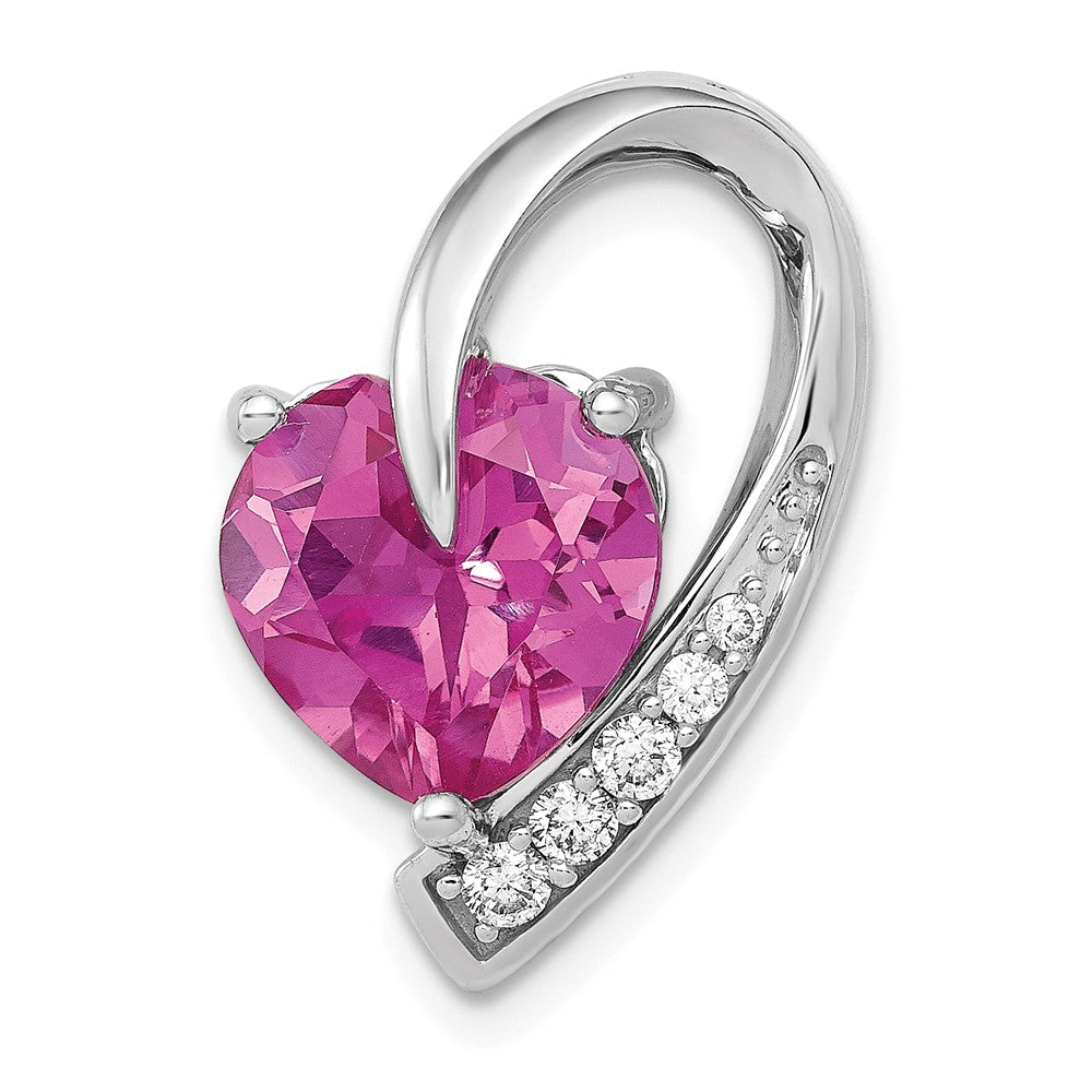 14K Weißgold 1/8ct. Echt Diamant und Erzeugt Rosa Saphir Kette Anhänger