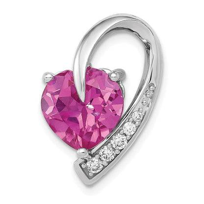 14K Weißgold 1/8ct. Echt Diamant und Erzeugt Rosa Saphir Kette Anhänger