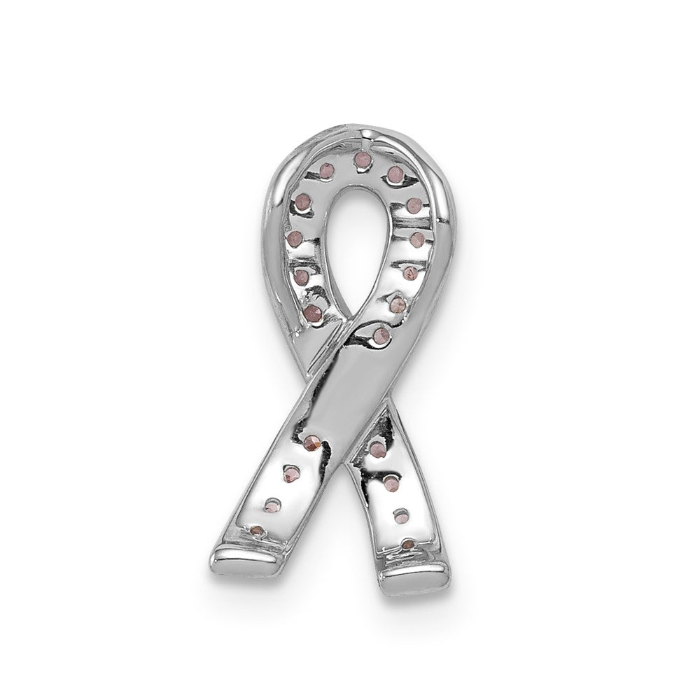 14K Weißgold Rosa-Saphir Solidaritätsschleifen-Anhänger