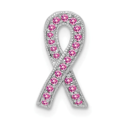 14K Weißgold Rosa-Saphir Solidaritätsschleifen-Anhänger