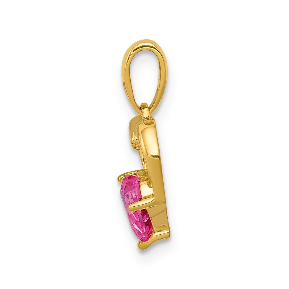 14K Gelbgold Anhänger mit synthetischem Pink-Saphir und echten Diamanten in Herzform