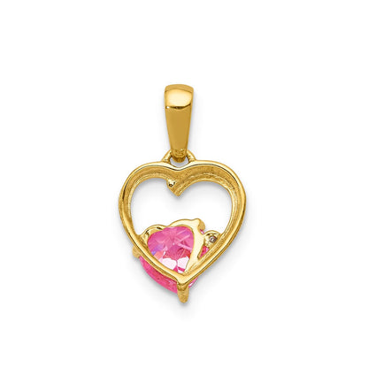 14K Gelbgold Anhänger mit synthetischem Pink-Saphir und echten Diamanten in Herzform