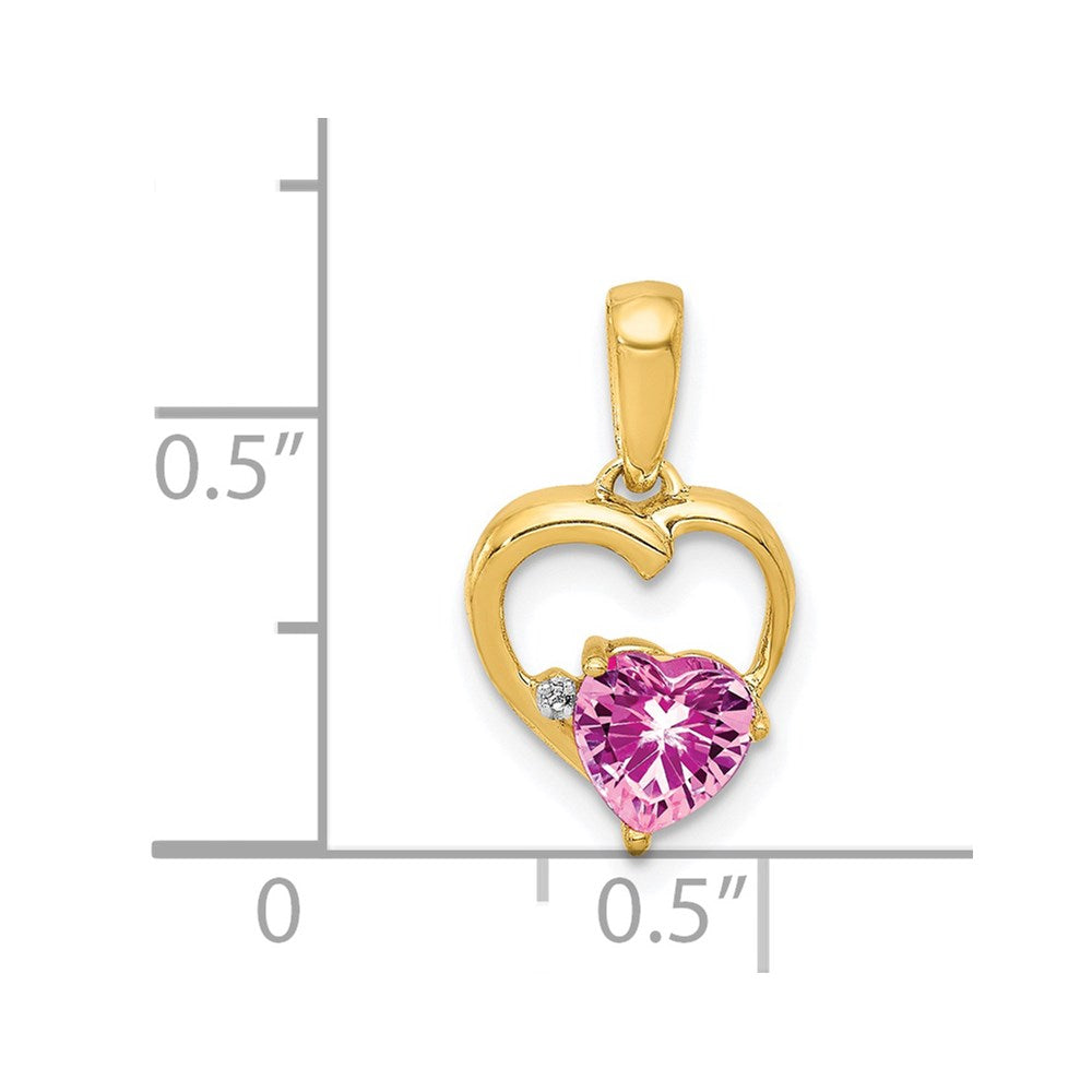 14K Gelbgold Anhänger mit synthetischem Pink-Saphir und echten Diamanten in Herzform